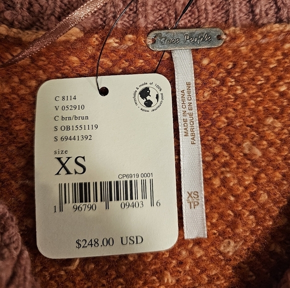 Free People Ruben Sweater Autumn Sunset Combo V-Neck Orange Red Plaid Oversized - Picture 7 of 8